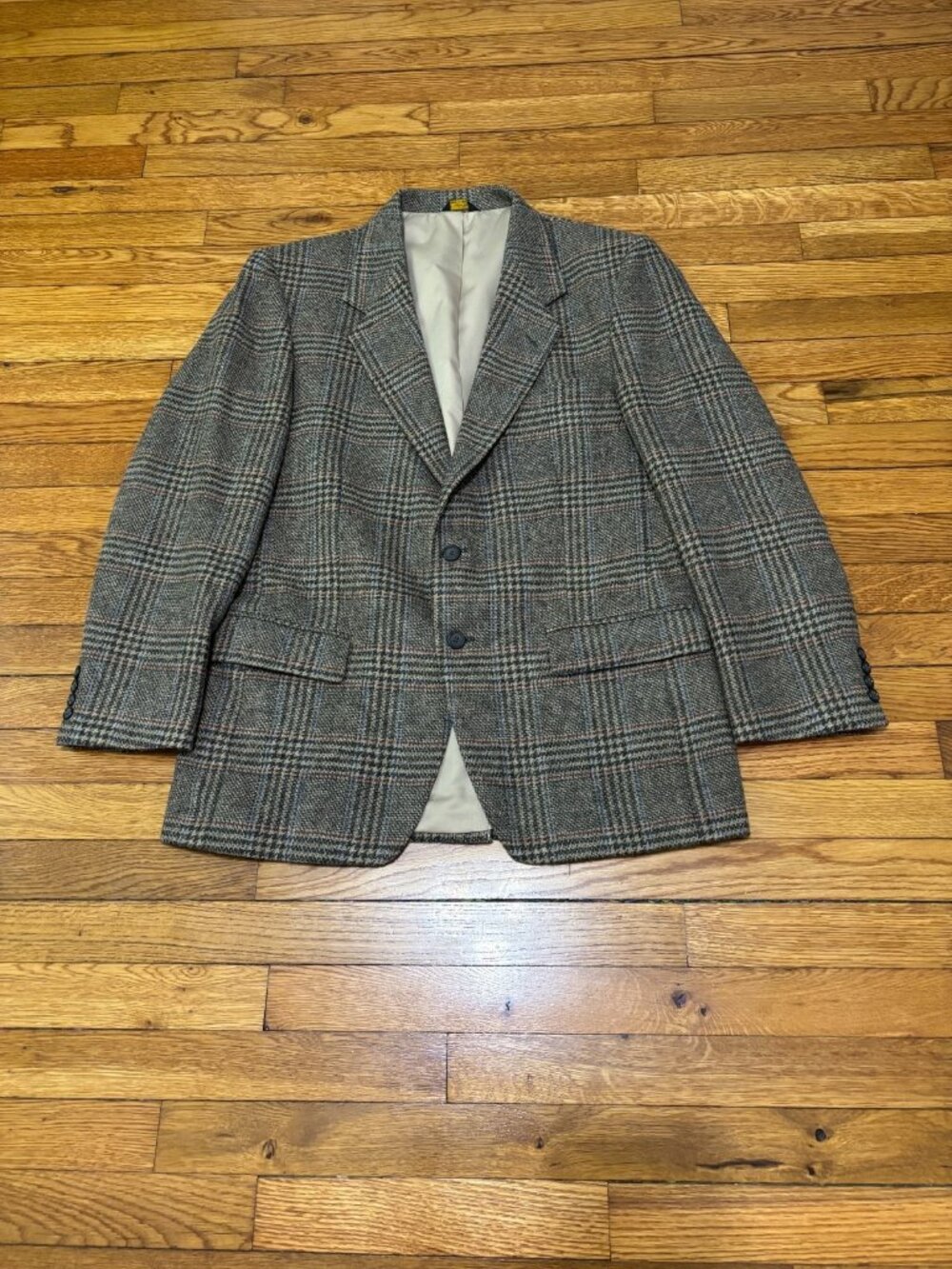 Vintage Farah Mens Tweed Blazer Jacket Sz 40R Brown Wool Plaid Sport Coat